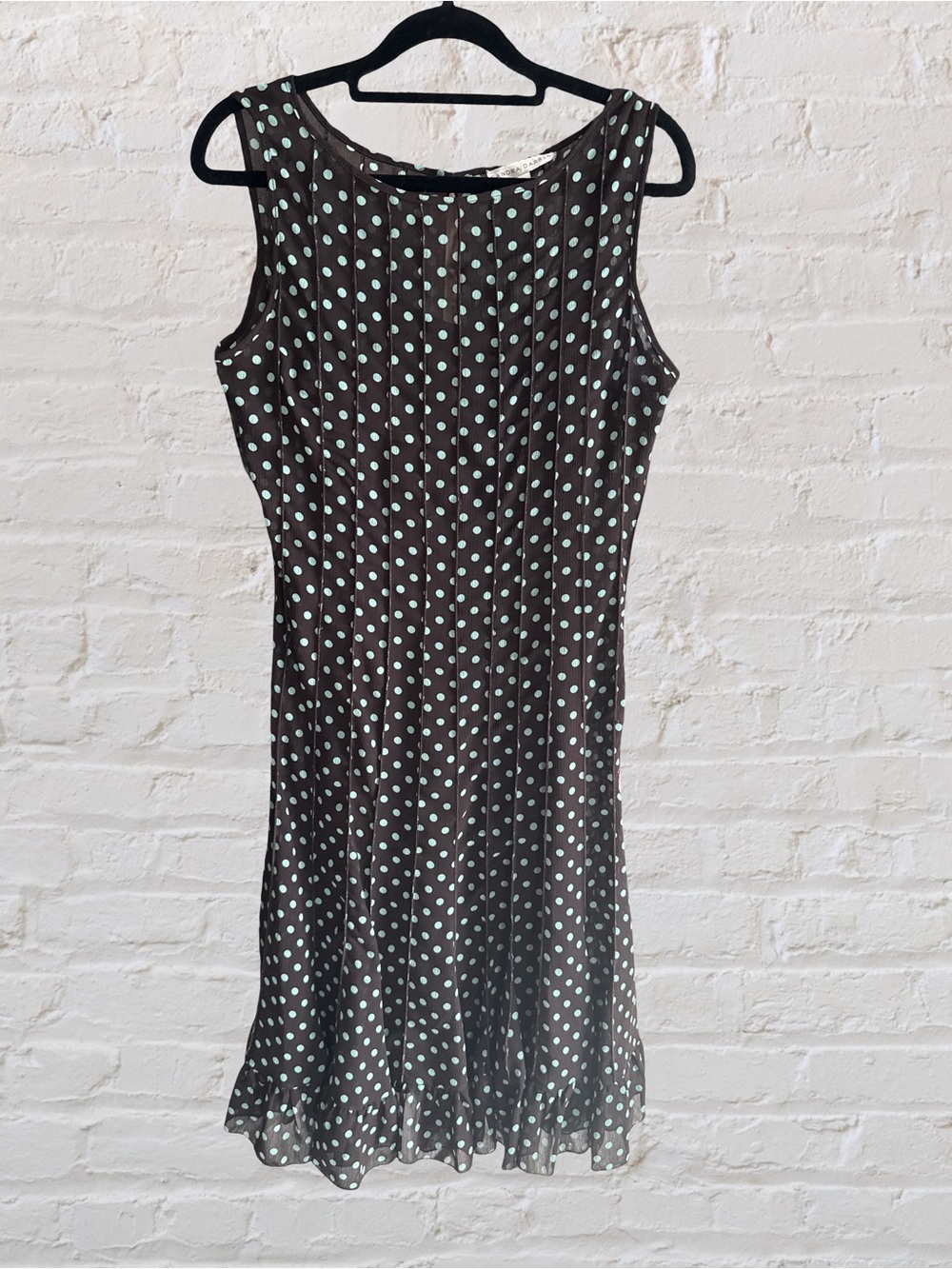 Sandra Darren Brown Sleeveless Midi Dress with Mint Polka Dots